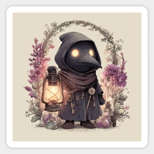 Whimsical Plague Doctor with Lantern - Gothic Folk Art Magnet